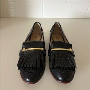 Black Patent Loafers with Gold Accent